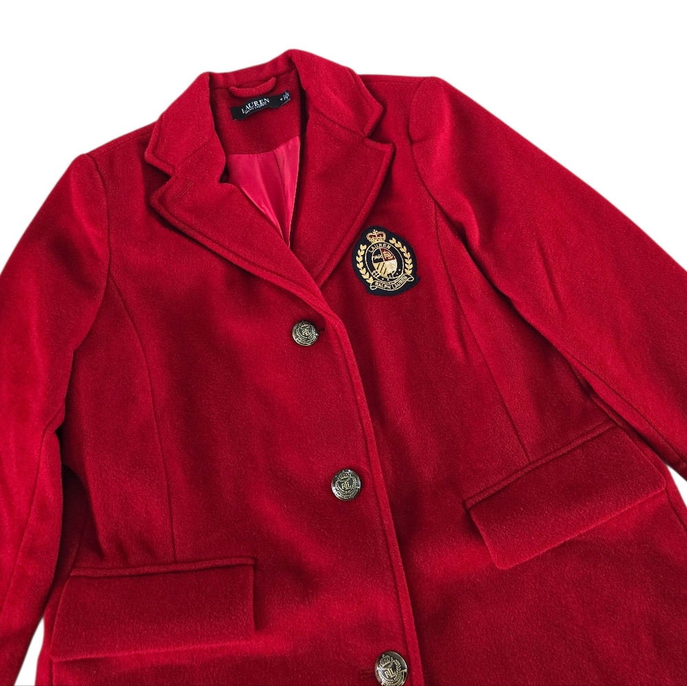 Lauren Ralph Lauren Chest Crest Patch Wool Coat In Festive Red - Picture 4 of 11